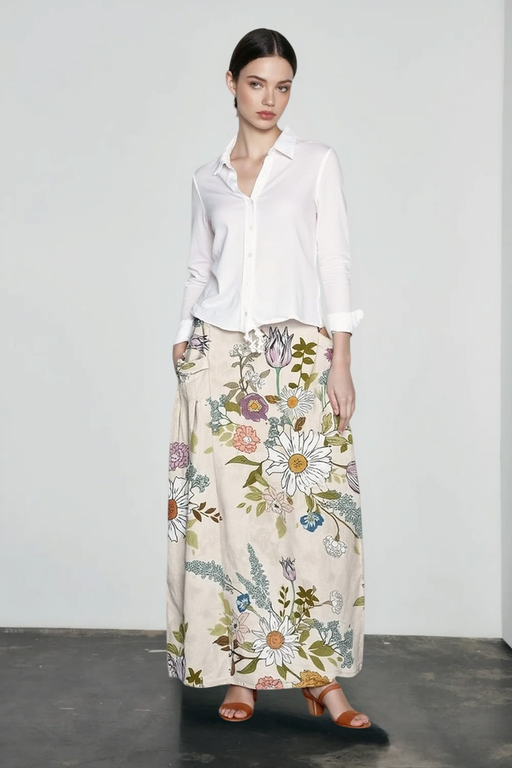 Floral Print Pocket Casual Vacation Skirt