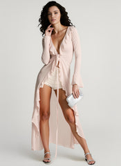 Long Sleeve Lace Trim Vacation Dress