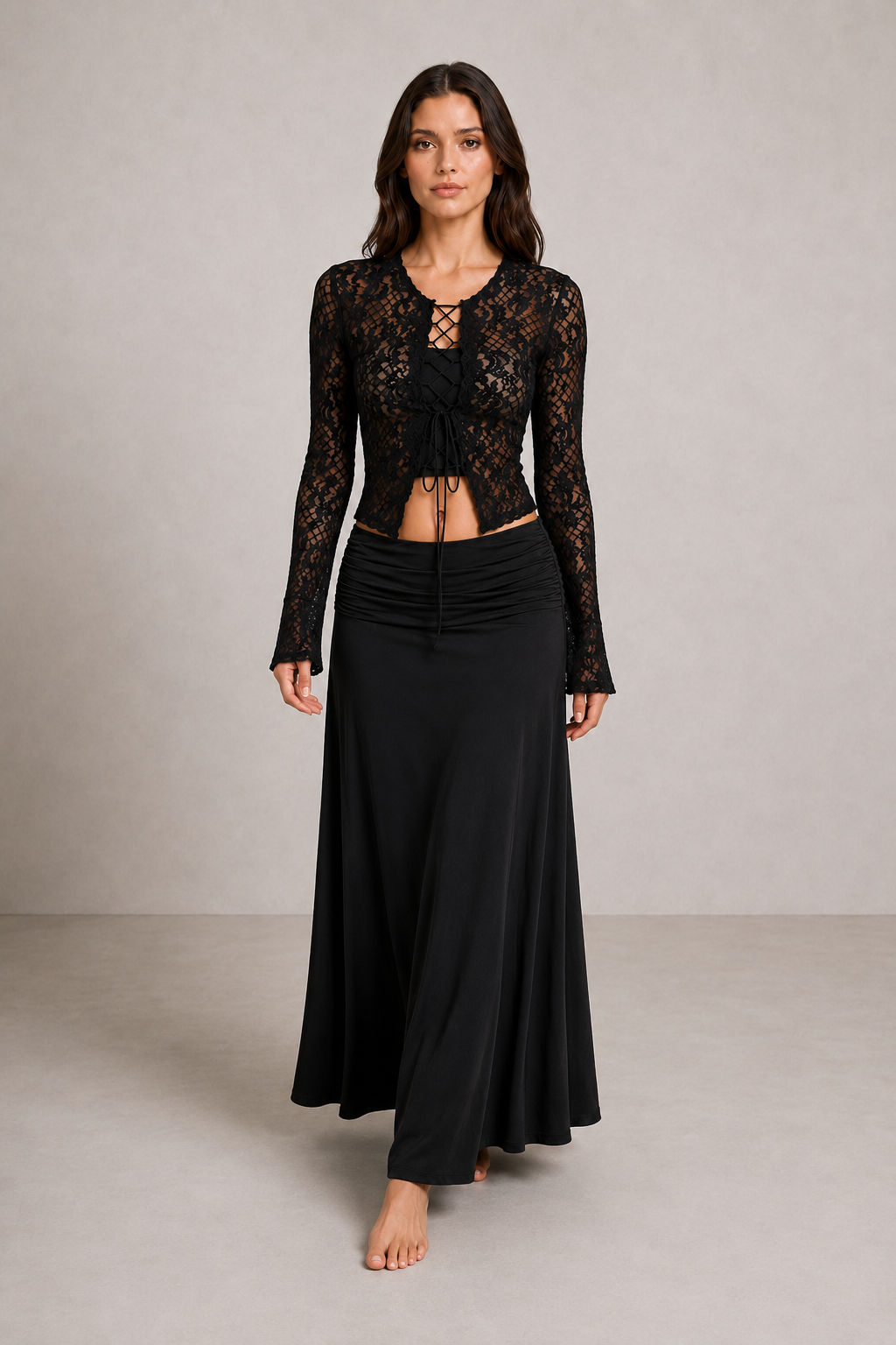 Y2K Retro Lace Up Sexy Lace Blouse