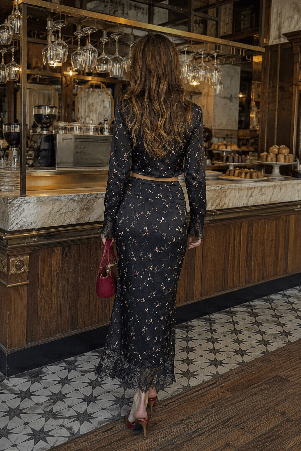 Floral Tie Waist Crop Top Split Bodycon Skirt Two Piece Set