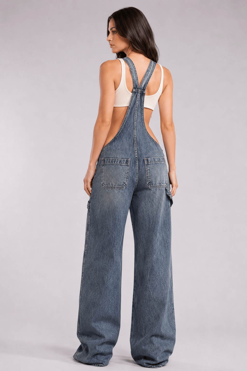 Low Rise Wide Leg Overall Jeans