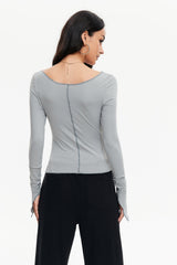 Cut Out Seam Detail Split Cuff Long Sleeve Top