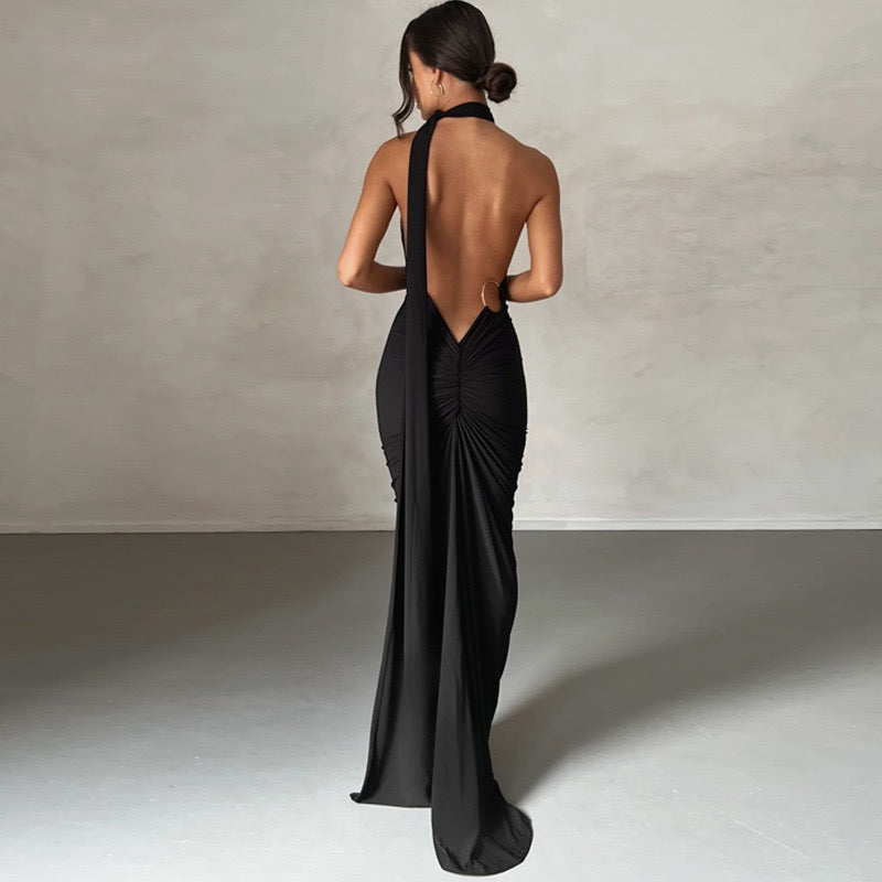 Premium Jersey Cowl Neck Backless Maxi Dress