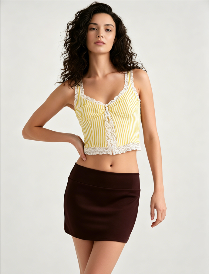 Sexy Ruffled Stripe Lace Tank Top