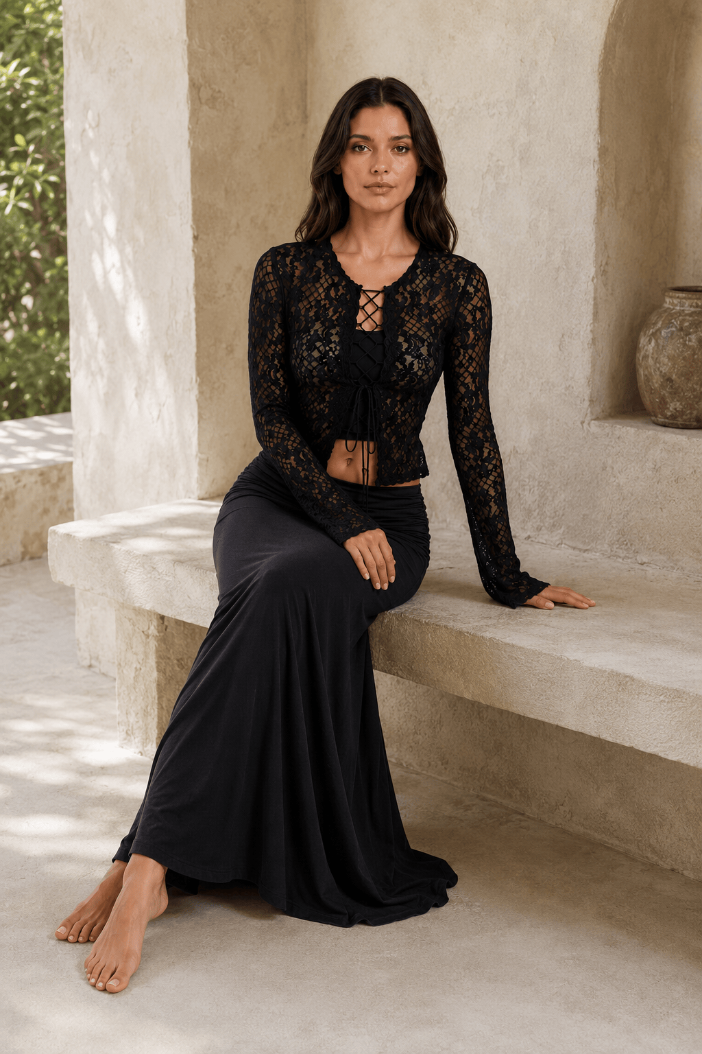 Y2K Retro Lace Up Sexy Lace Blouse