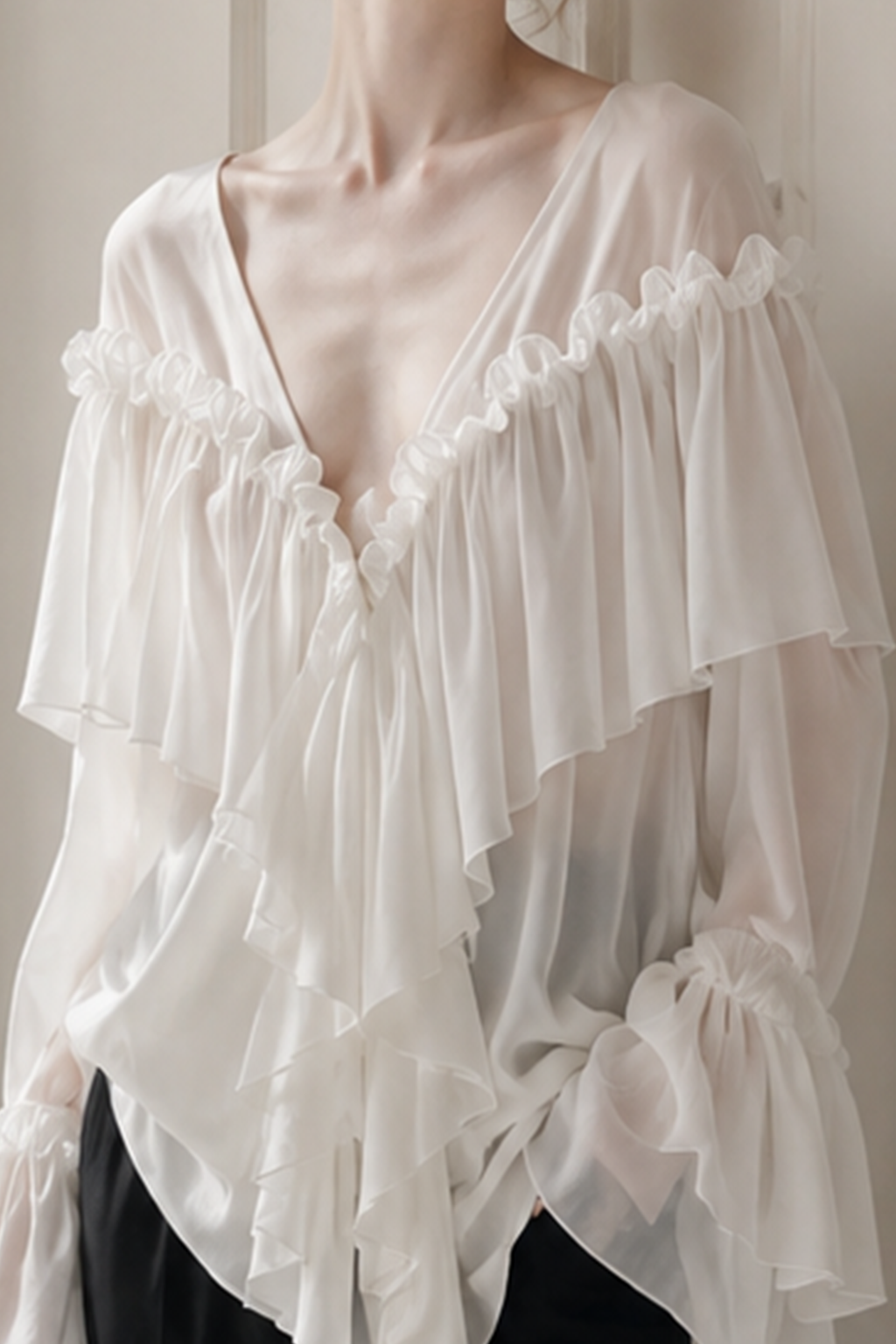 Sexy Solid Color Batwing Off-the-Shoulder Long Sleeve Blouse