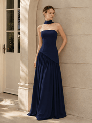 Solid Bustier High Slit Formal Dress
