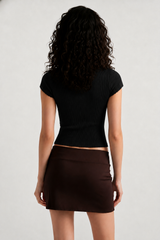 Ribbed Button Short Sleeve Casual Blouse