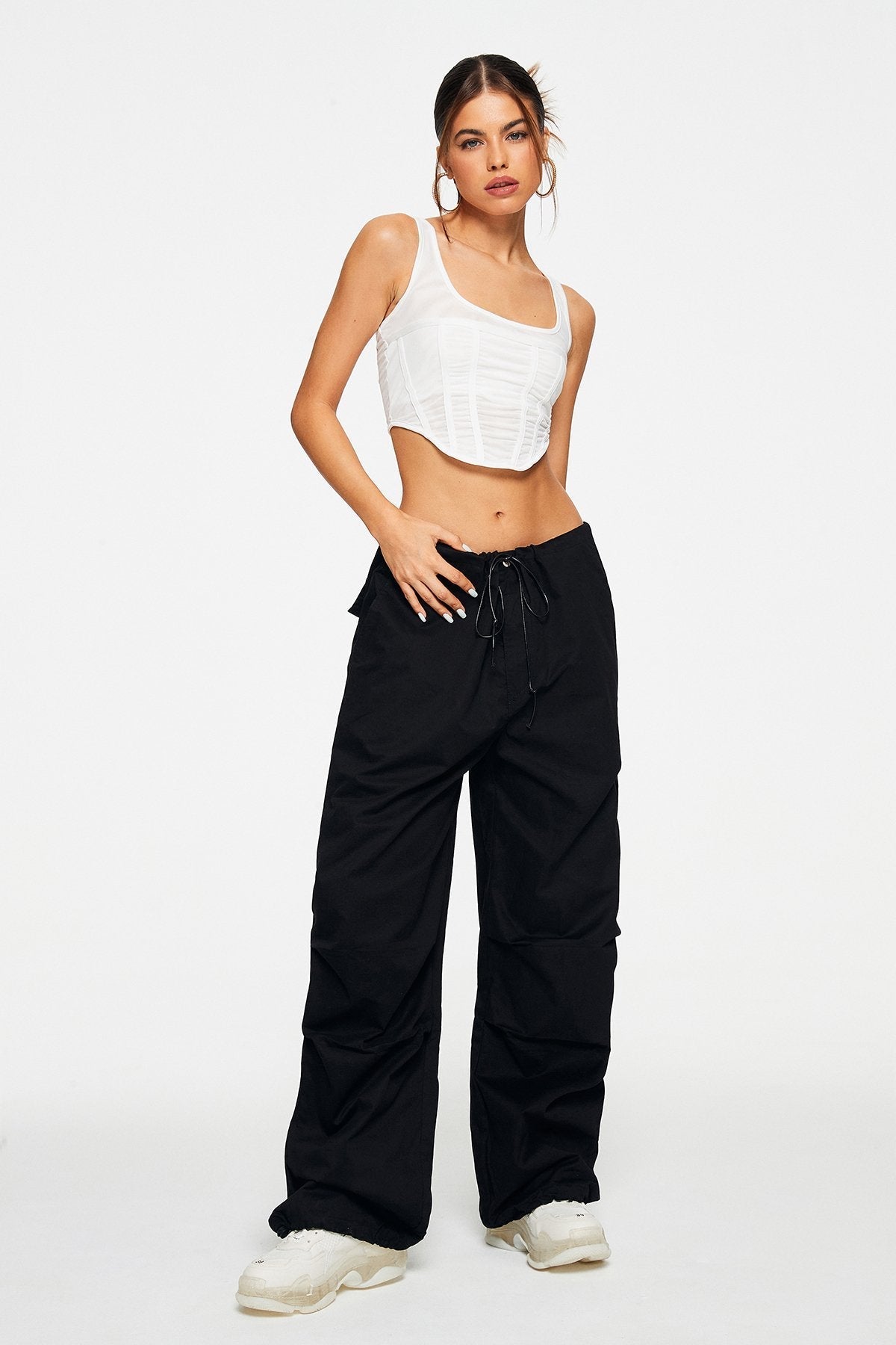 Mesh Boning Curved Hem Zipper Back Tank Top