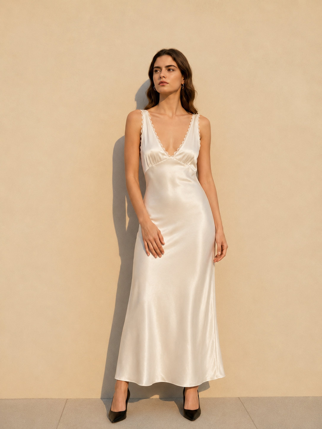 Lace Trim White Cami Chic Maxi Dress