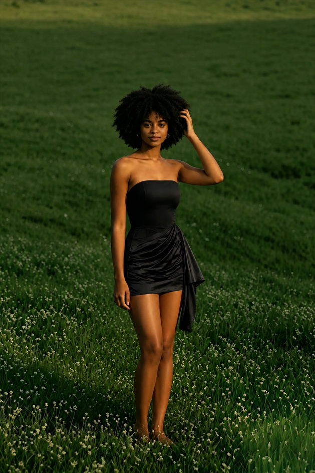 Satin Patchwork Strapless Ruched Mini Dress