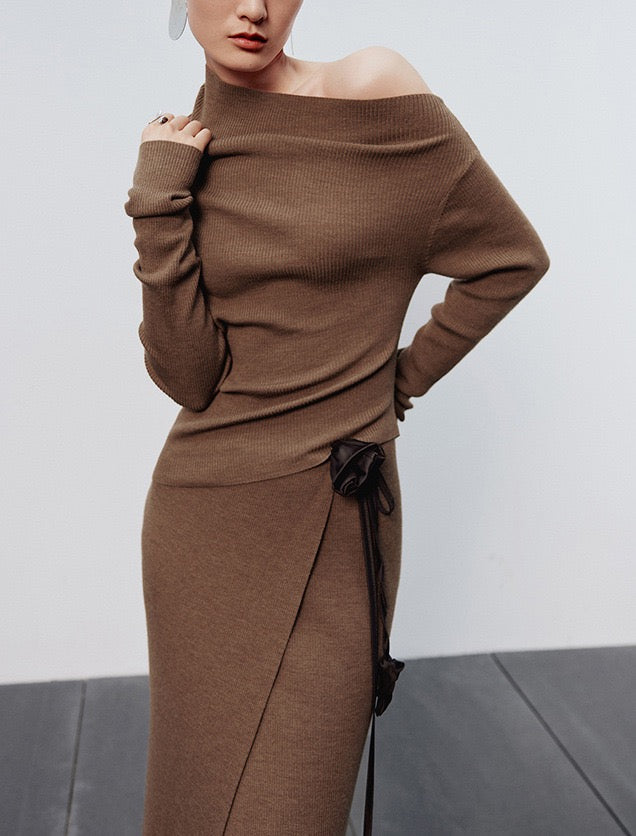 Caramel Slit Maxi Knit Set