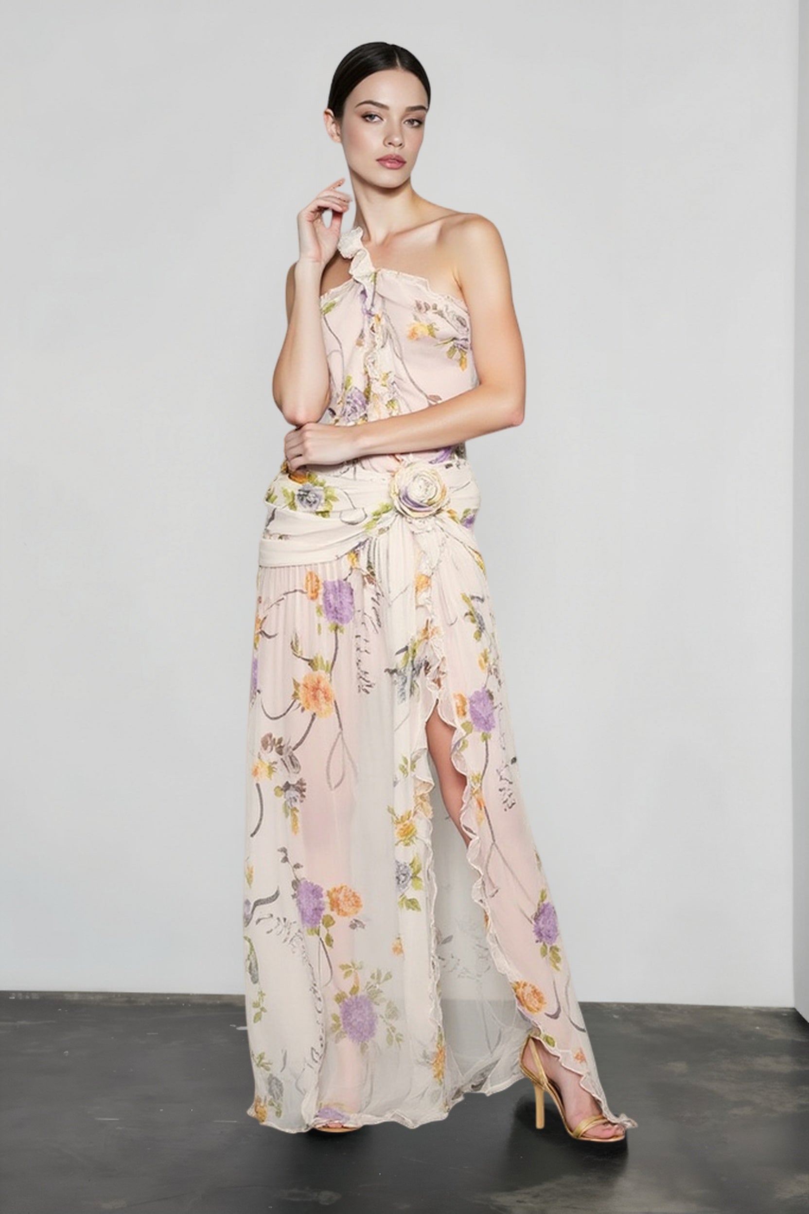 Halter Open Back Floral Sunset Vacation Dress
