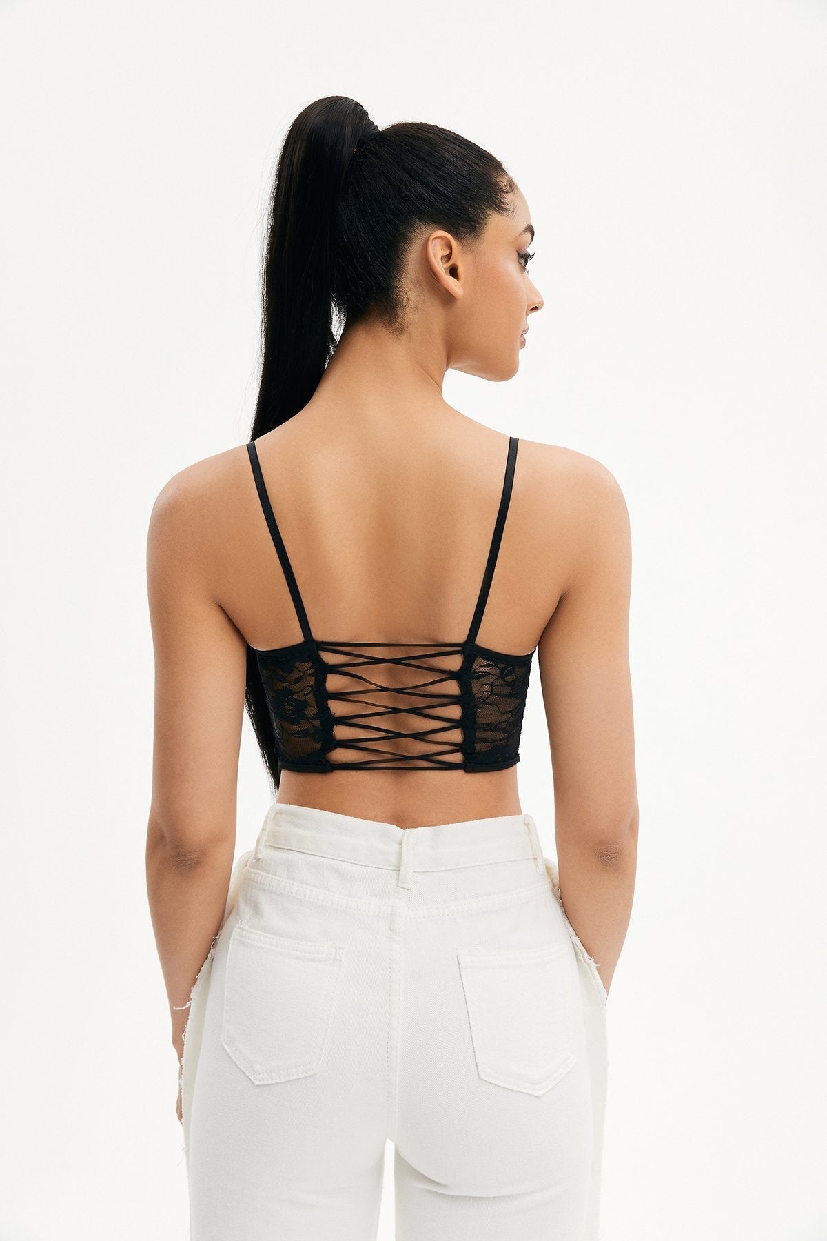 Lace Splicing Asymmetrical Hem Cami Crop Top