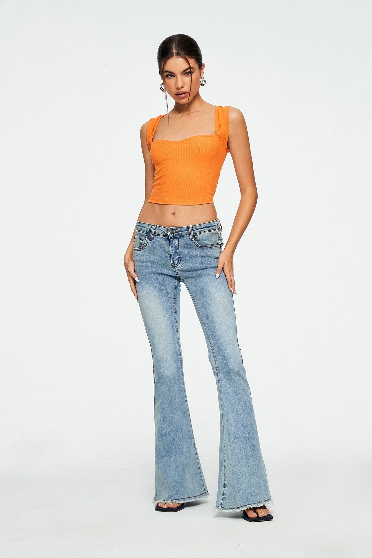 Sweetheart Solid Ribbed Sleeveless Crop Top