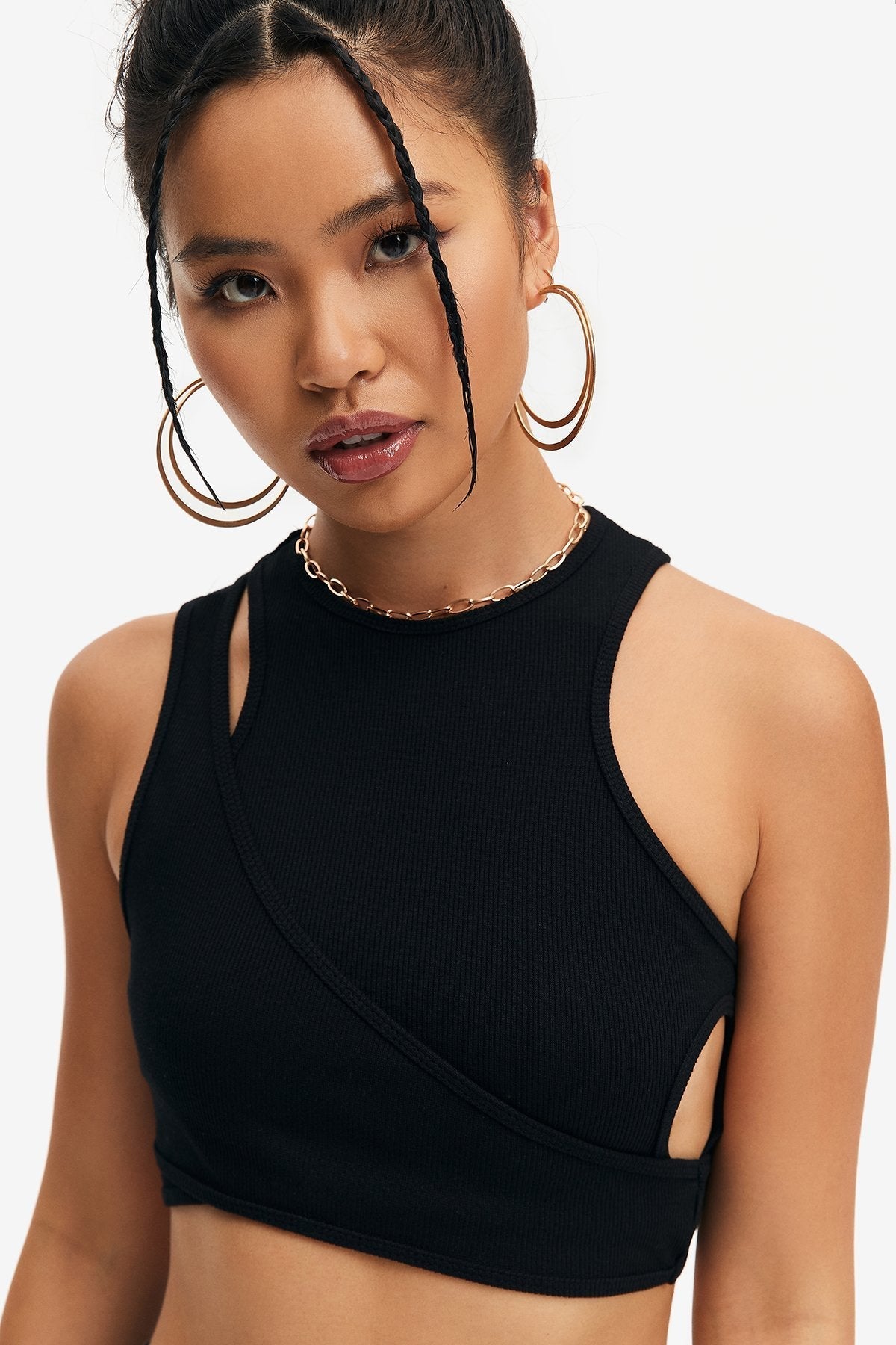 Solid Cut Out Ribbed Crop Top