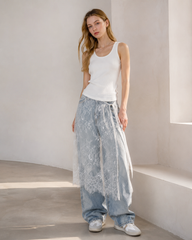 Unique Layered Lace Apron Drawstring Versatile Mini Skirt