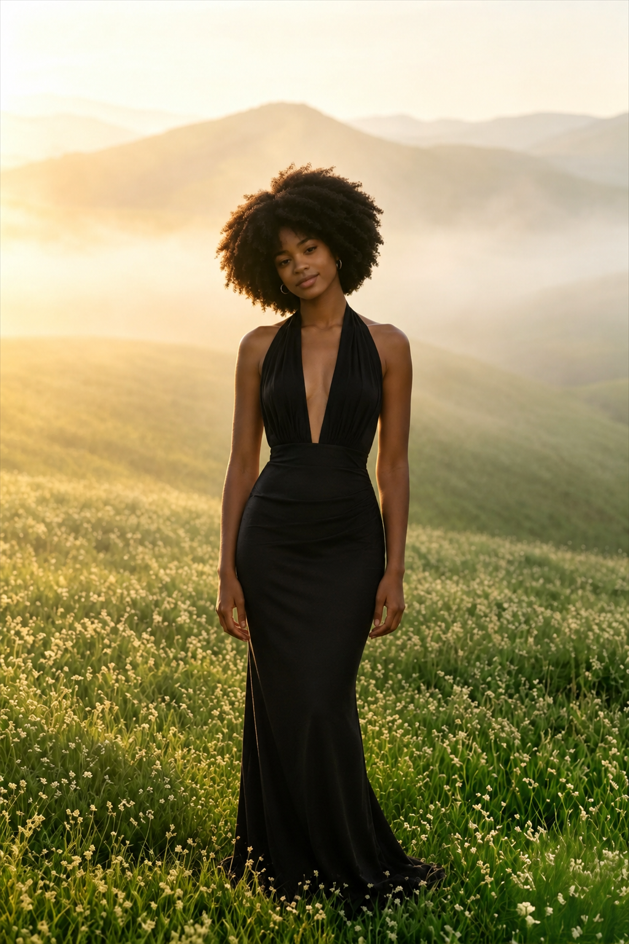 V Neck Halter Backless High Slit Maxi Dress