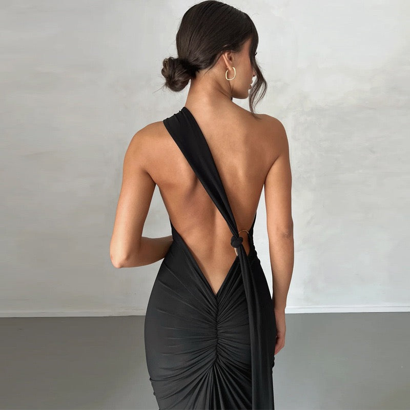 Premium Jersey Cowl Neck Backless Maxi Dress