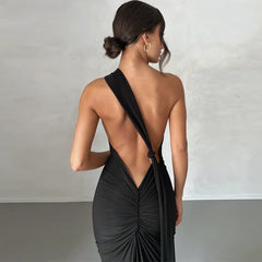 Premium Jersey Cowl Neck Backless Maxi Dress