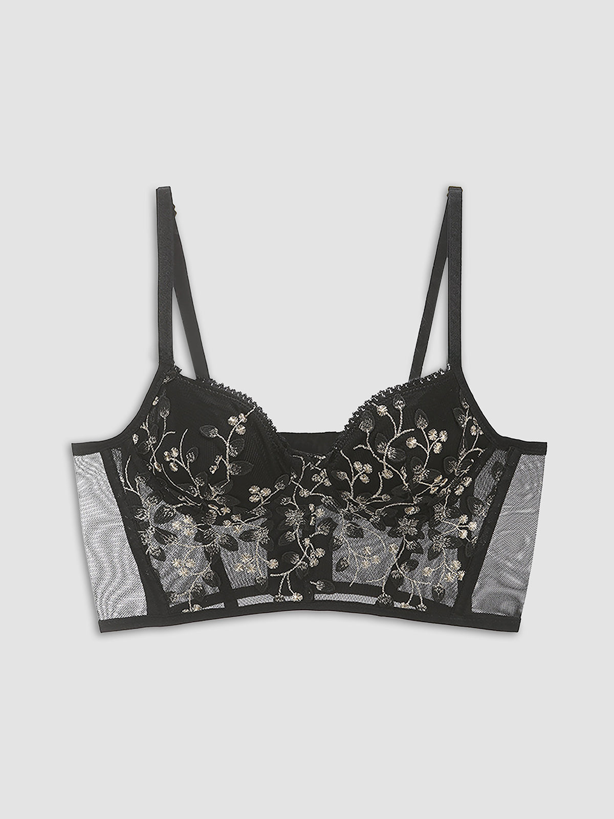 Floral Semi-Sheer Mesh Lace Crop Corset Top