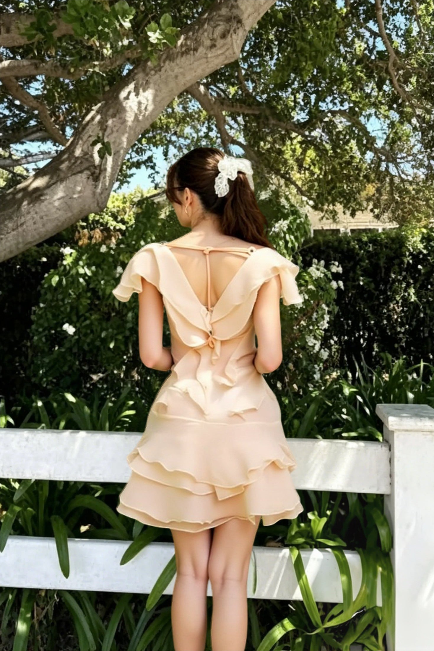 Slash Neck Ruffle Spliced Floral Dress