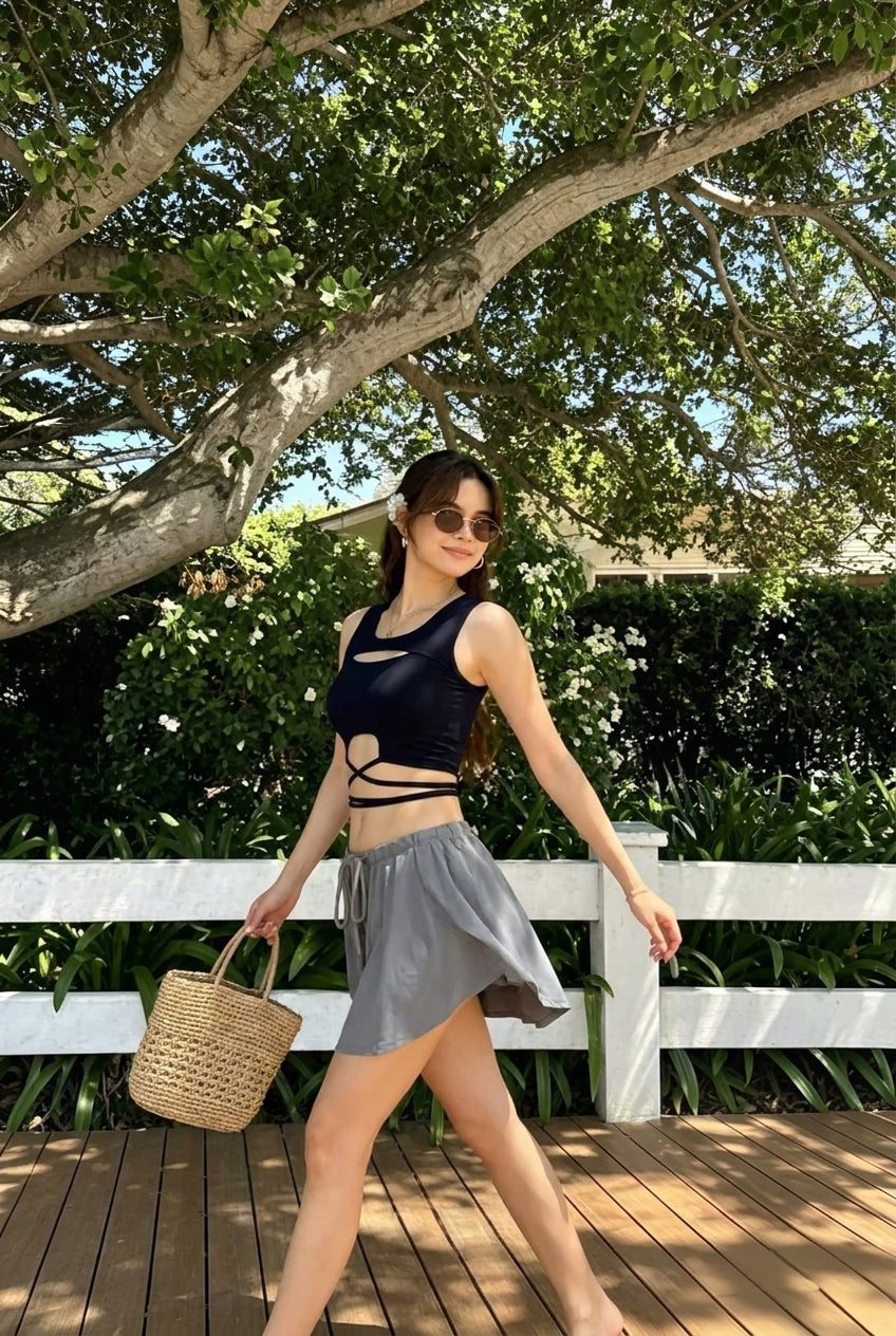 Sheer Cut Out Tie Front Tank Top