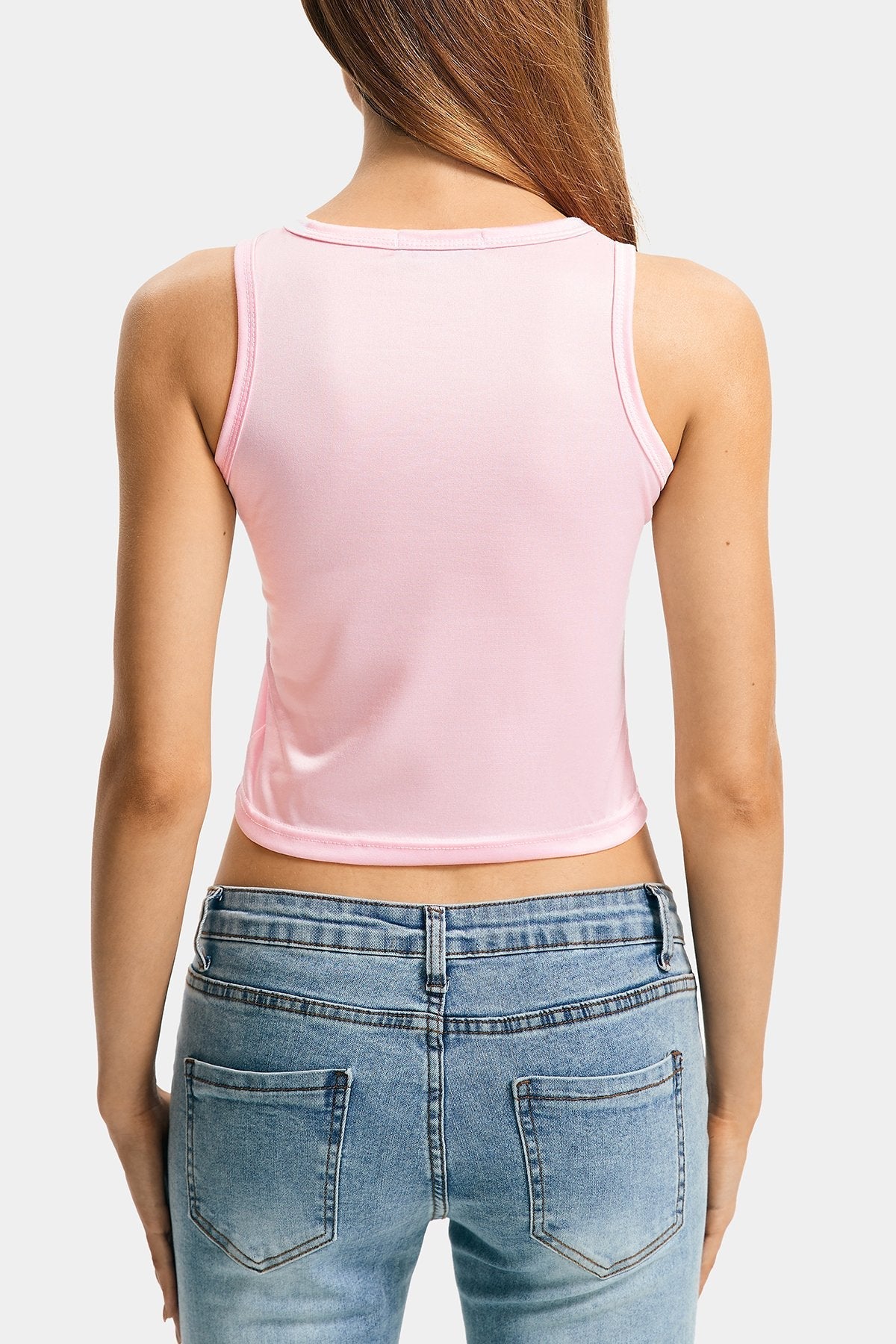 Eye Print Round Neck Sleeveless Colorblock Tank Top