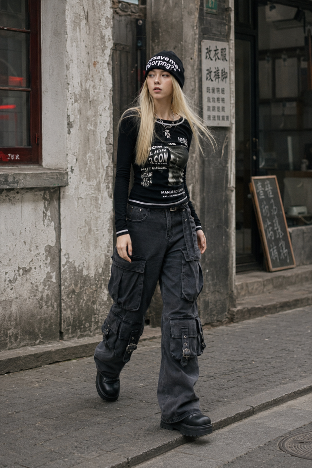 Denim Multi-Pocket Street Loose Cargo Pants