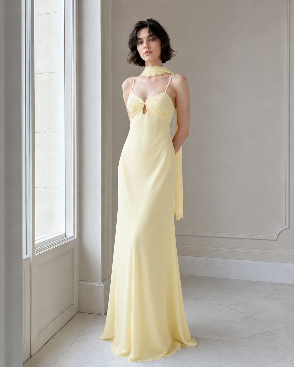 V Neck Tie Back Satin Maxi Dress