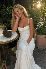 Vintage Cream Strap Floral Backless Maxi Dress
