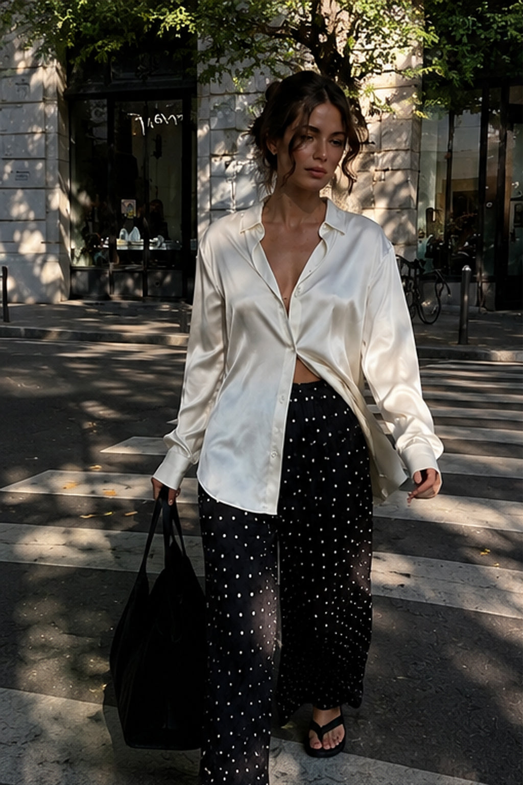 Elegant Polka Dot Straight Leg Pants