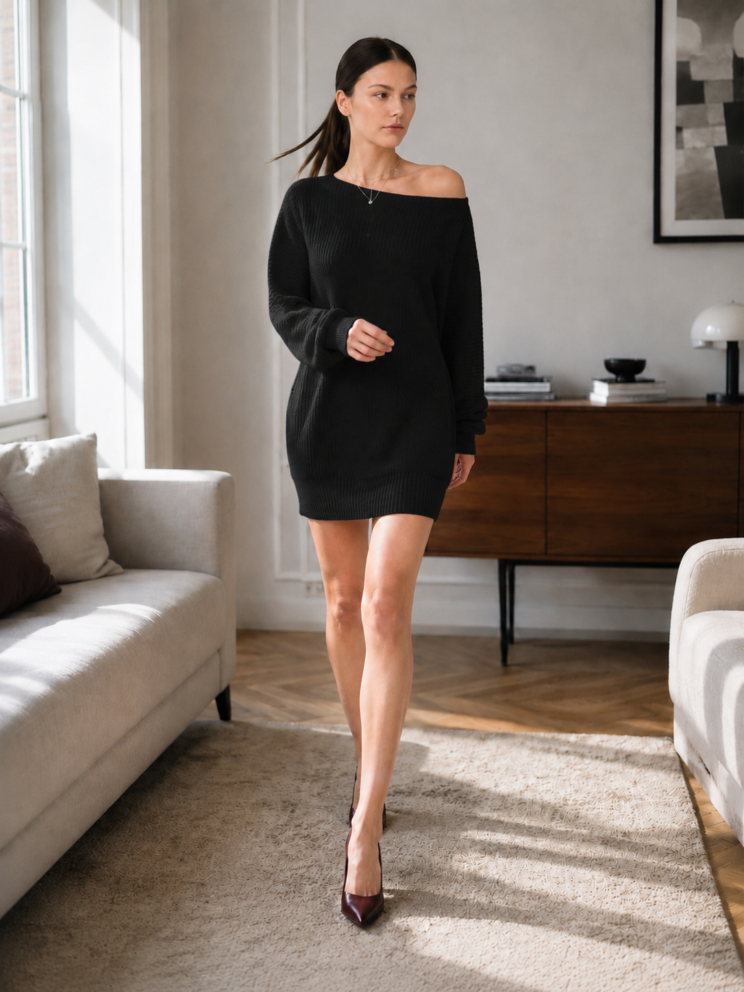 Casual Knit Off Shoulder Sweater Dress