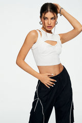 2 in 1 Cut Out Sleeveless Ribbed Tank Top