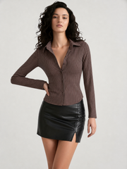 Collared Flared Sleeve Button Front Shirt Blouse