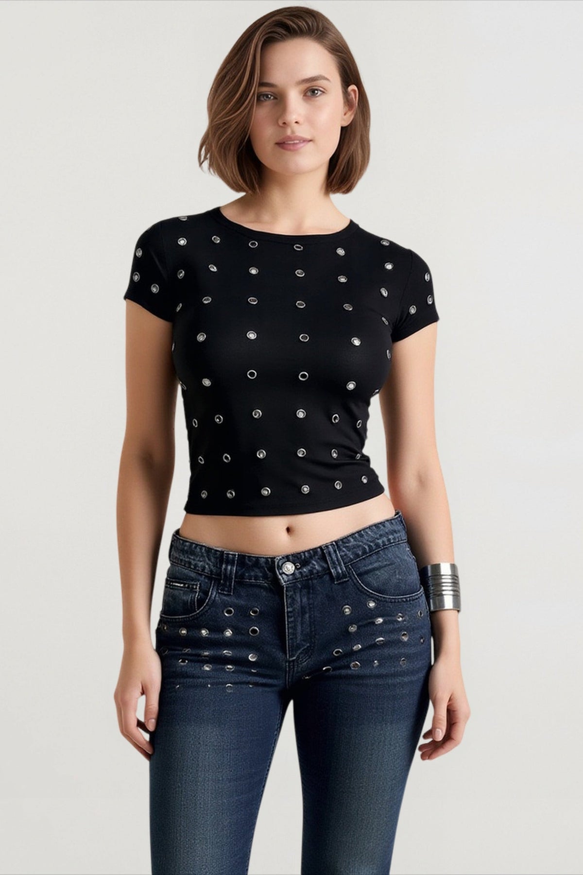 Metal Trim Fitted T-shirts