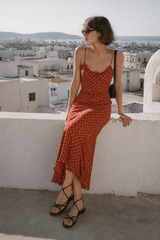 Polka Dot Ruffled Strap Bodycon Maxi Dress