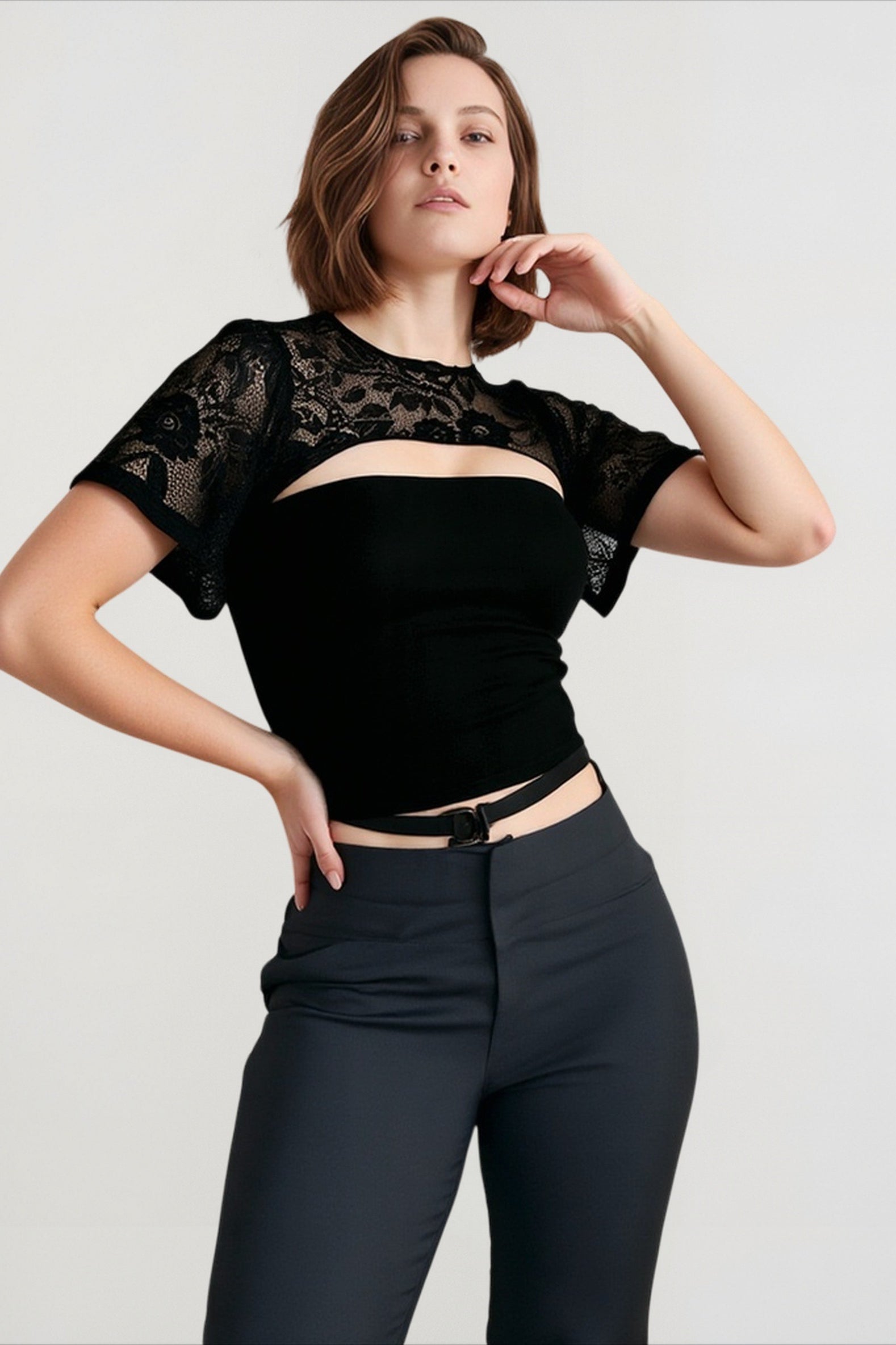 Lace Cutout Flare Sleeve T-shirts