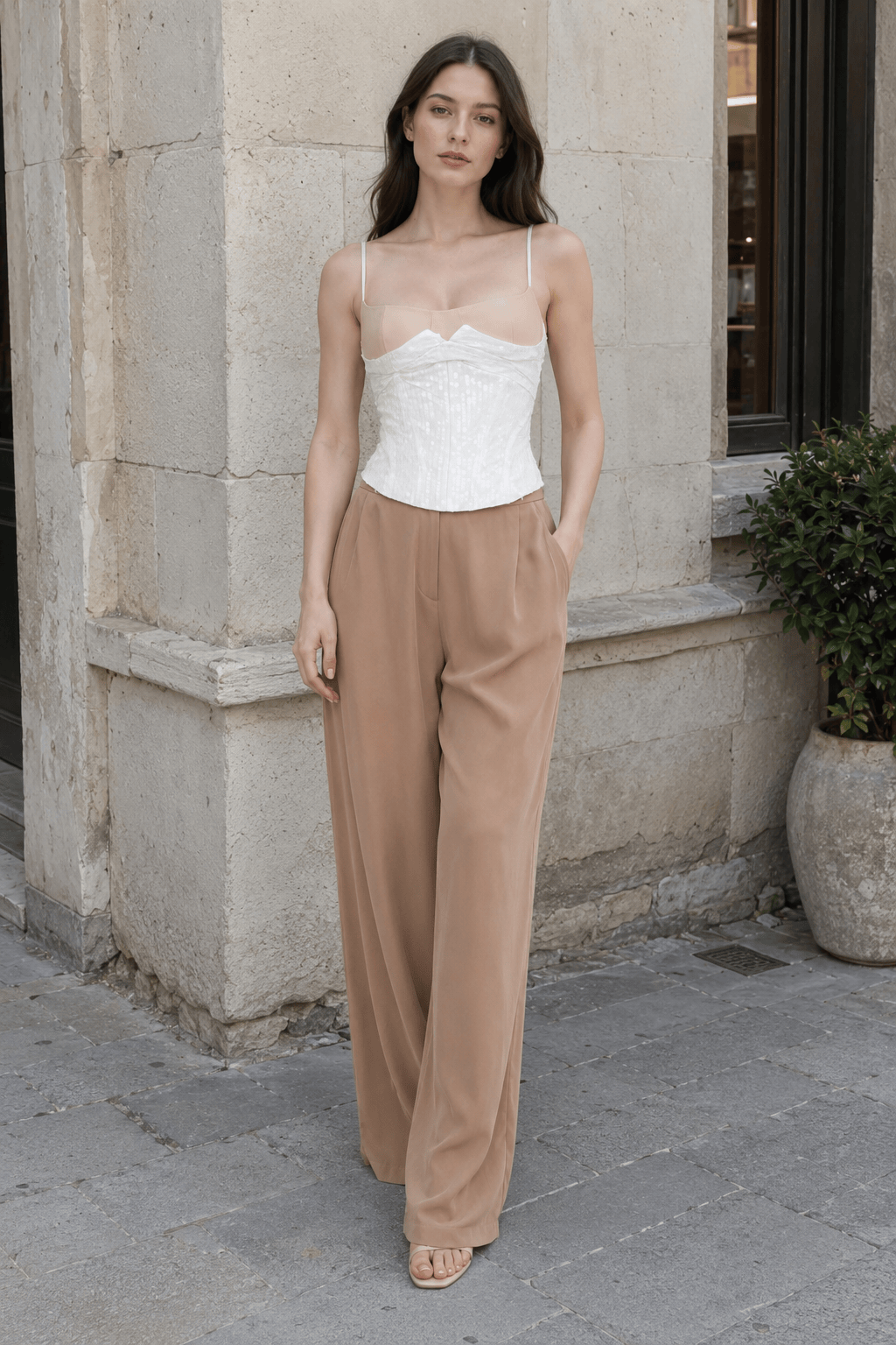 Patchwork Color Block Cinched Waist Tie Asymmetrical Cami Top