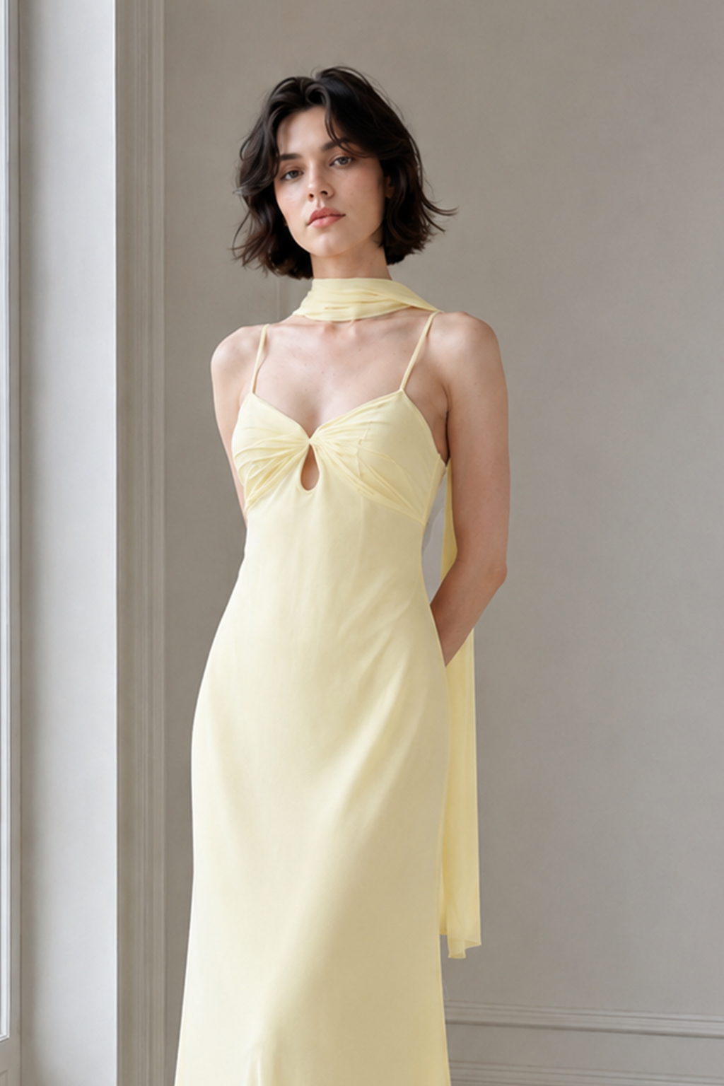 V Neck Tie Back Satin Maxi Dress