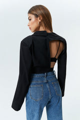 Asymmetrical Neck Long Sleeve Blazer Without Bra