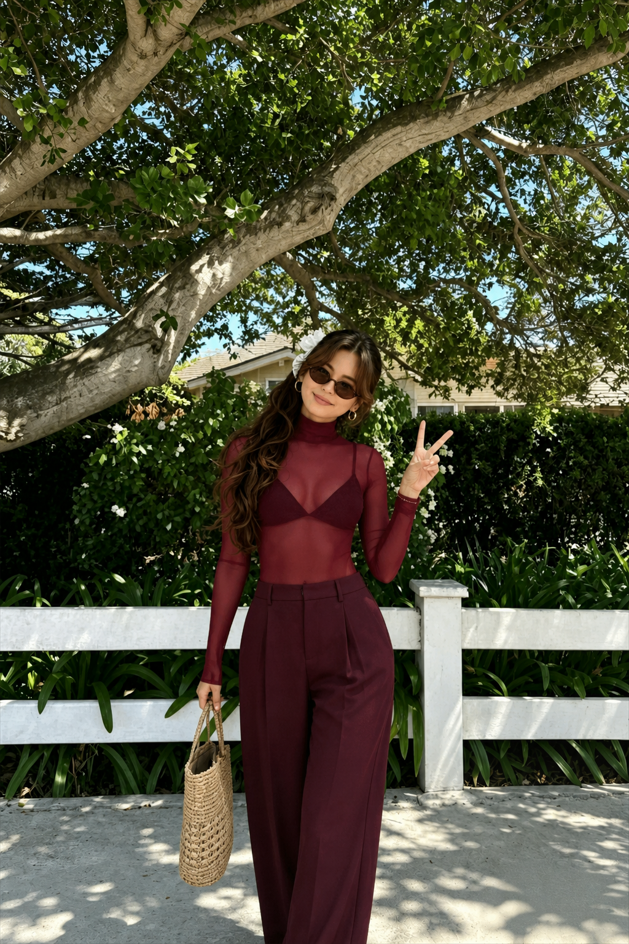Stand Collar Solid Mesh Slim Fit Long Sleeve Tee