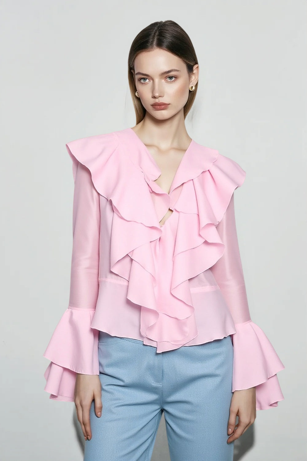 Chiffon Flare Sleeve Cropped Blouse