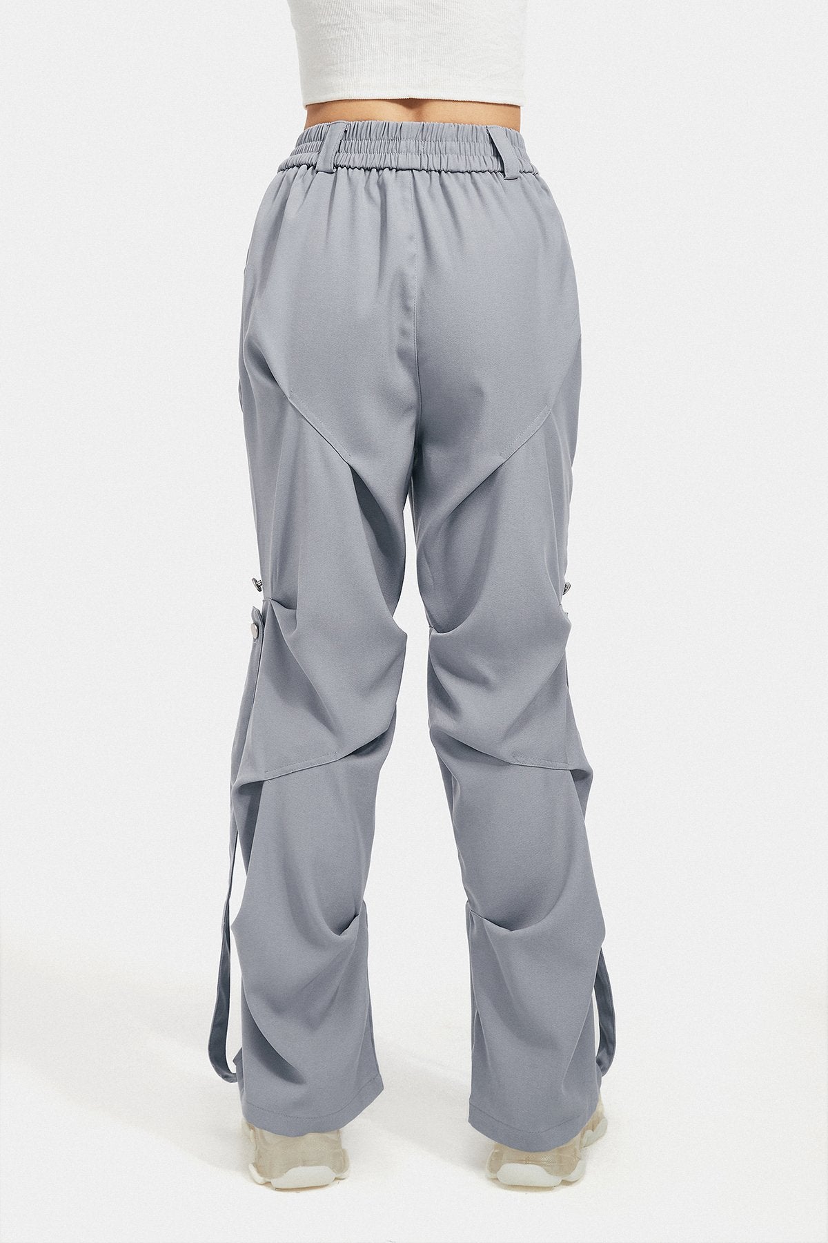 High Waist Ruched Strap Detail Straight Pants