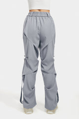 High Waist Ruched Strap Detail Straight Pants
