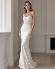 Vintage Lace Strapless Boned Solid Fitted Bodycon Maxi Dress