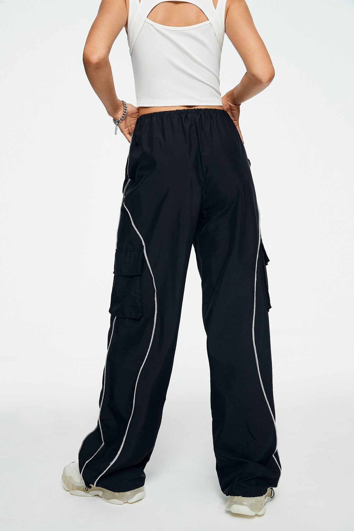 Low Waist Colorblock Trim Dual Pocket Cargo Pants