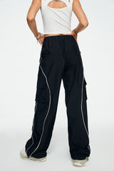 Low Waist Colorblock Trim Dual Pocket Cargo Pants
