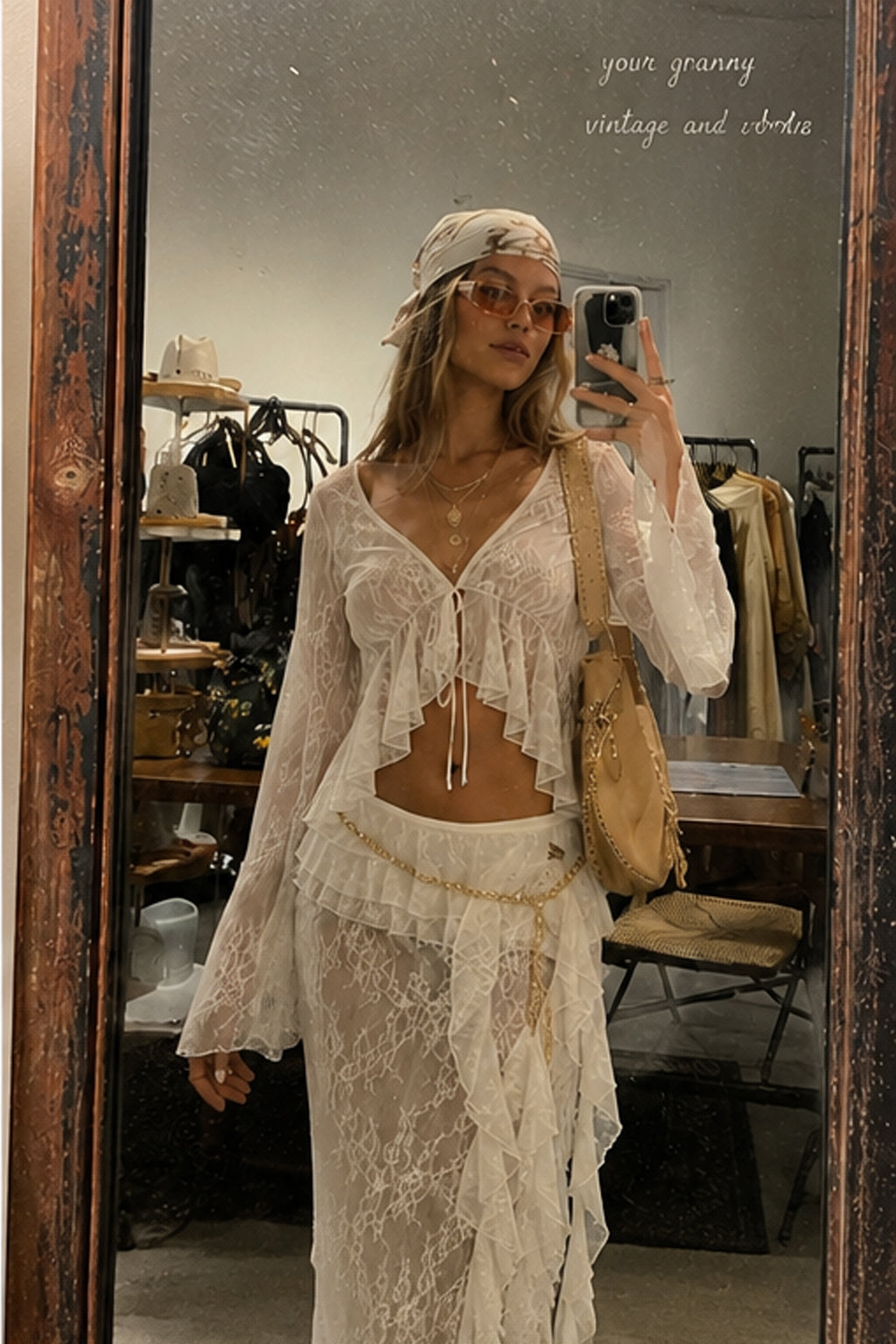 Sheer Lace Two Piece Boho Dress