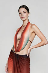 Mesh Cowl Neck Backless Bodycon Vacation Set